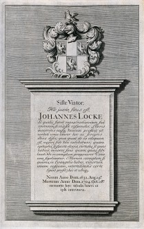 V0018882 Epitaph on John Locke's tomb; above which is a coat of arms. Credit: Wellcome Library, London. Wellcome Images images@wellcome.ac.uk http://wellcomeimages.org Epitaph on John Locke's tomb; above which is a coat of arms. Etching. Published: - Copyrighted work available under Creative Commons Attribution only licence CC BY 4.0 http://creativecommons.org/licenses/by/4.0/